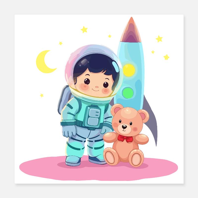 Astronaut mit Teddybär Poster 40x40 cm