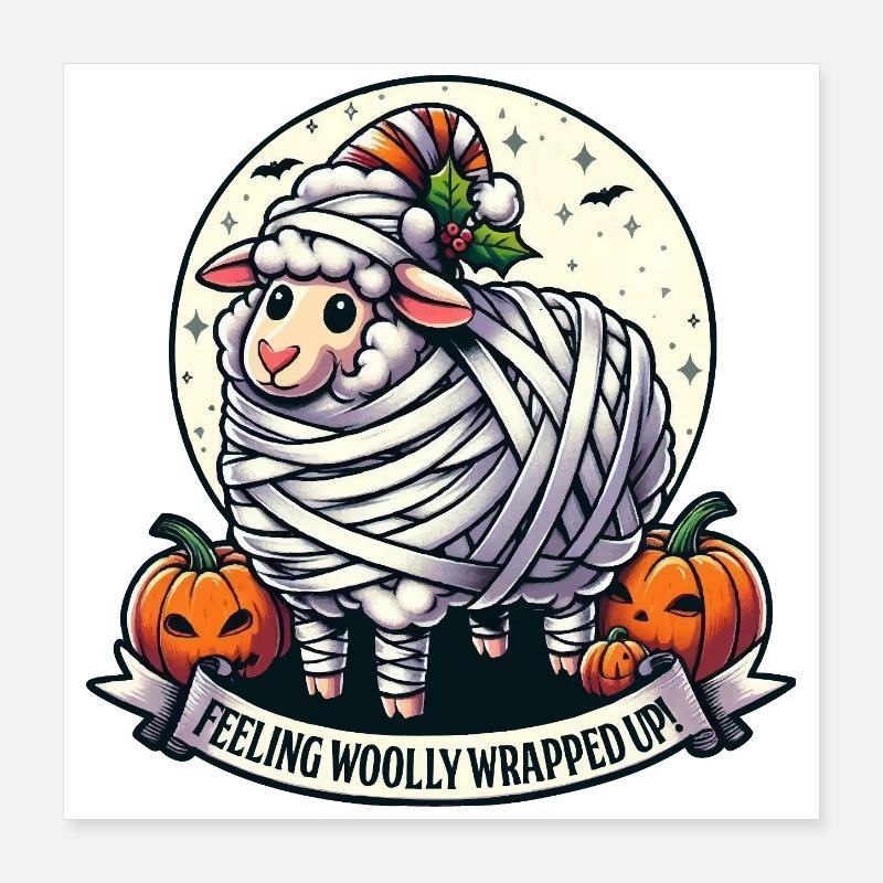 Mummia di Halloween: simpatica pecora con zucche Poster 40x40 cm