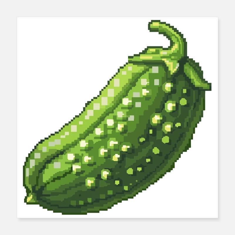 Pixel Concombre Vert Rétro Poster 40 x 40 cm