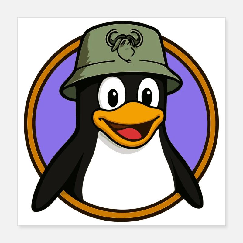 Tux Linux + GNU Hut Poster 40x40 cm