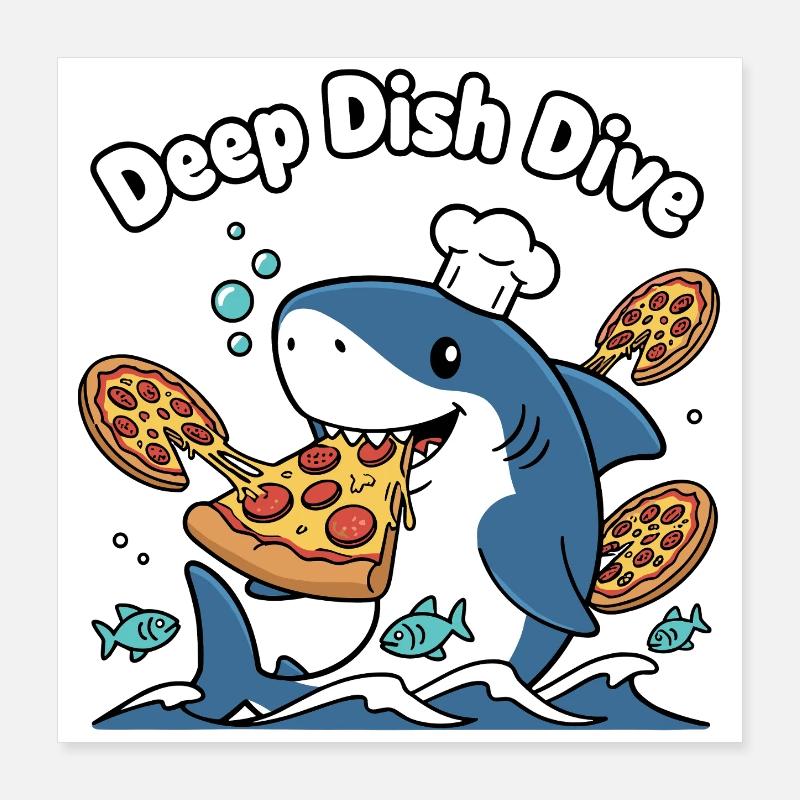 Deep Dish Dive Shark Chef Poster 40x40 cm
