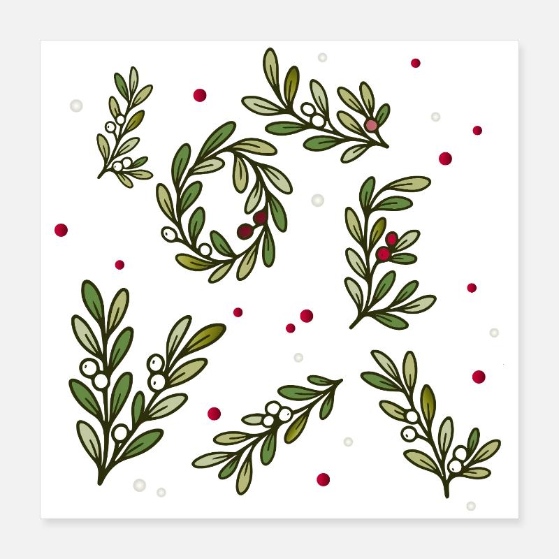 Christmas branch pattern with berries Poster 16" x 16" (40x40 cm)