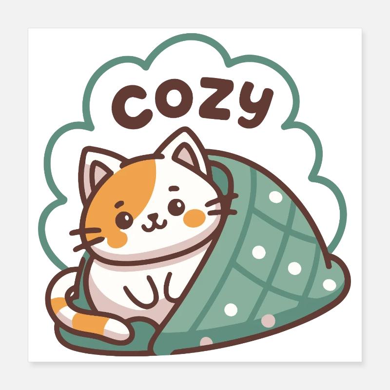 Chat Cozy sous Couette Poster 40 x 40 cm