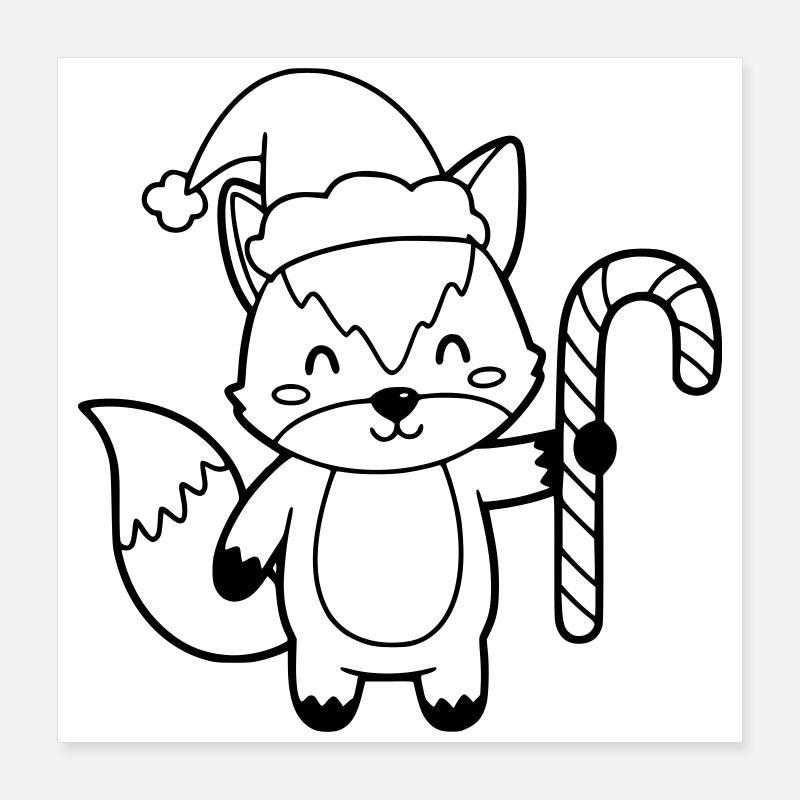 Renard de Noël avec illustration de canne d’orge Poster 40 x 40 cm