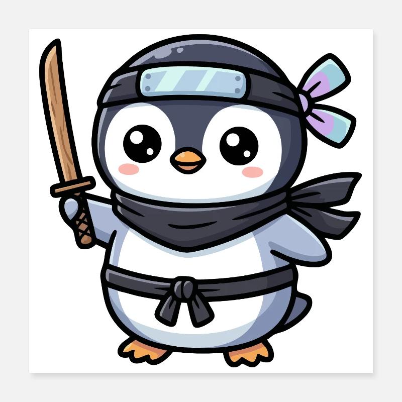 Pingouin Ninja avec Épée Poster 40 x 40 cm