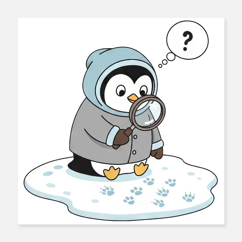 Détective Pingouin mignon Observation de la faune Poster 40 x 40 cm