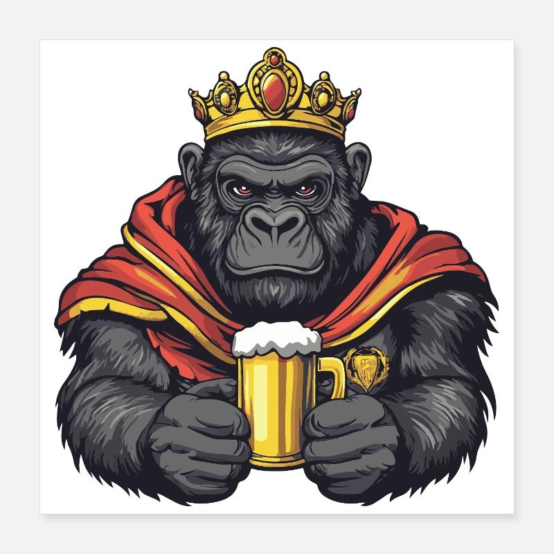 Gorilla Bier König Poster 40x40 cm