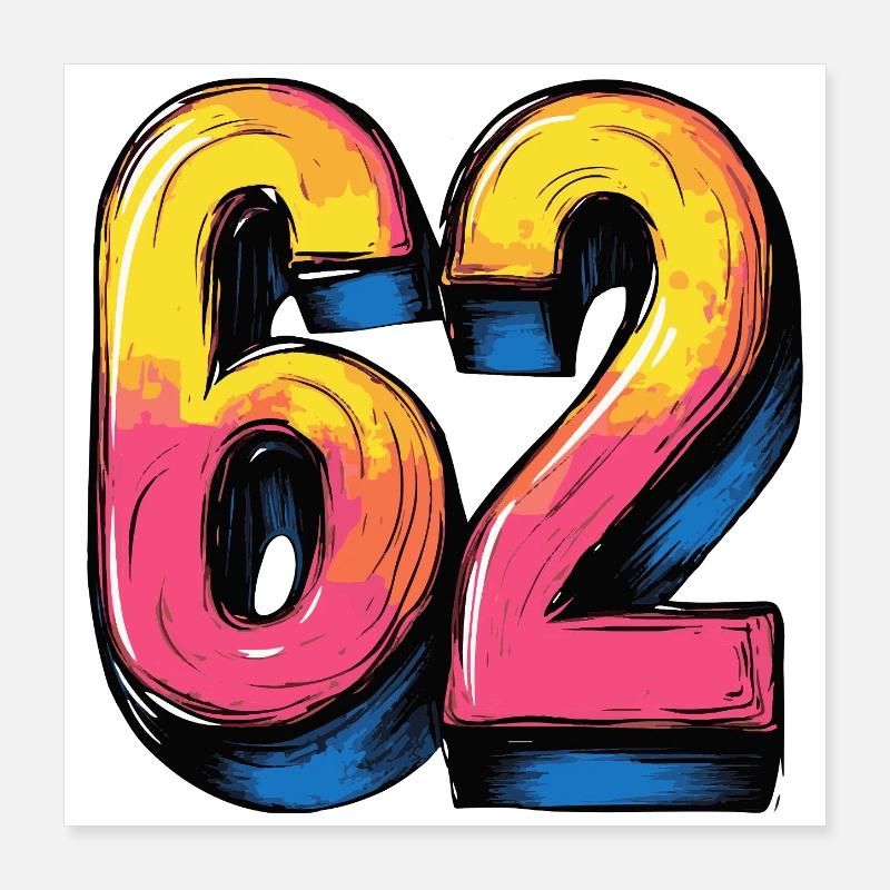 62 chiffres colorés Poster 40 x 40 cm