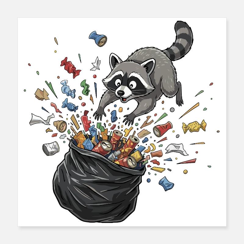 Raccoon Trash Party Garbage Chaos Poster 16" x 16" (40x40 cm)