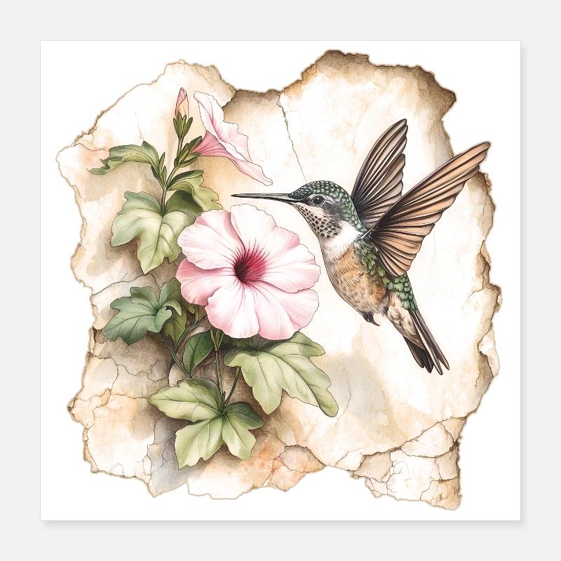 Colibri avec fleur Poster 40 x 40 cm