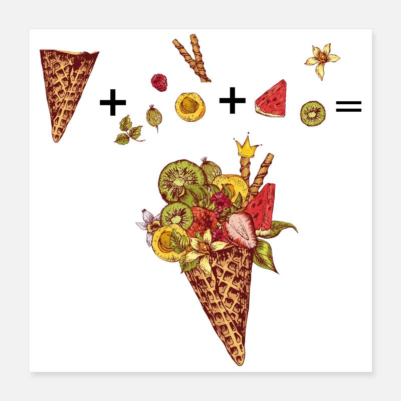Eiswaffel mit buntem Obst Poster 40x40 cm