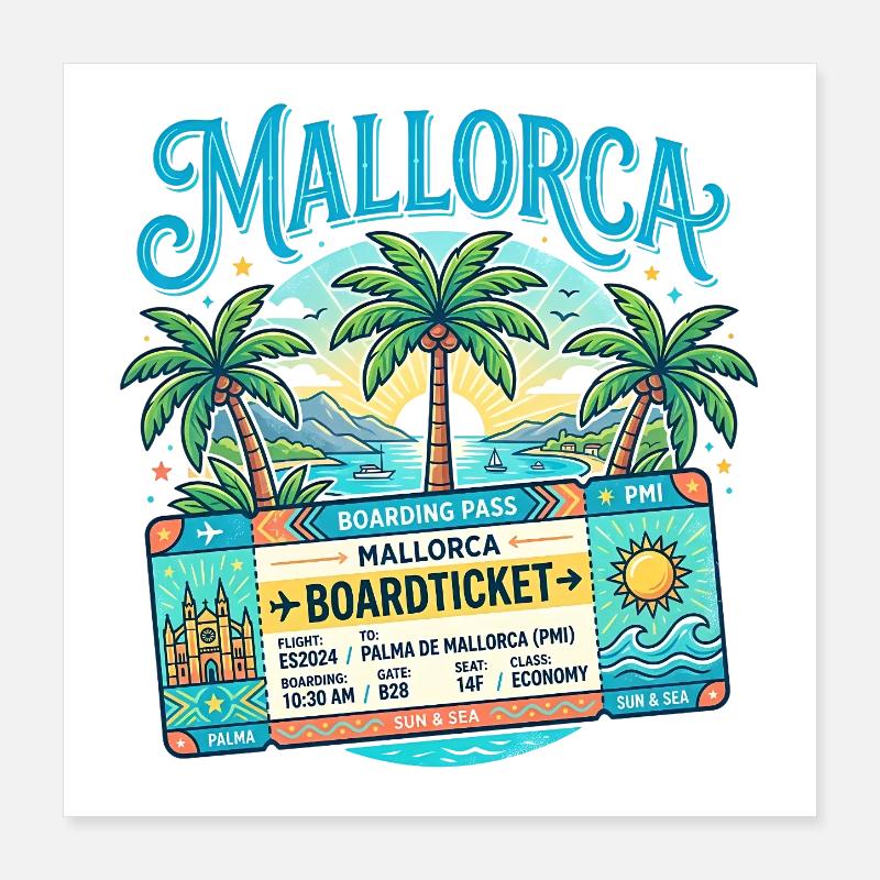 Mallorca Boarding Pass – Sommer Urlaub Poster 40x40 cm