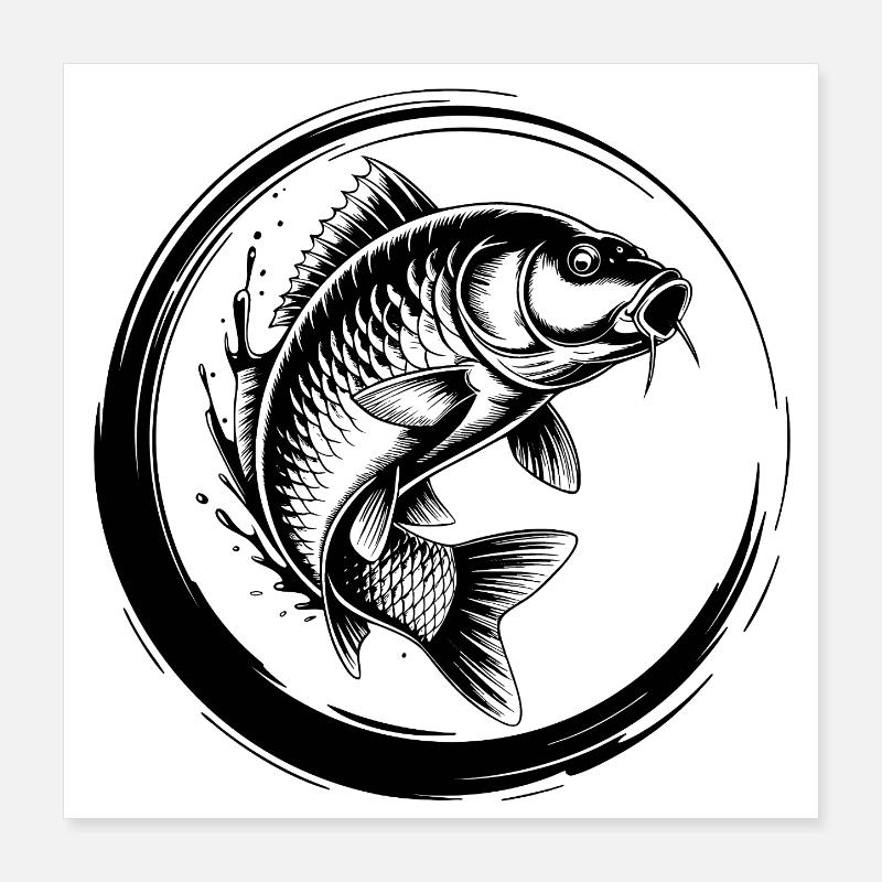 Pêche à la carpe Poster 40 x 40 cm