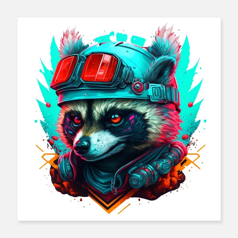 Panda pilote néon steampunk Poster 40 x 40 cm
