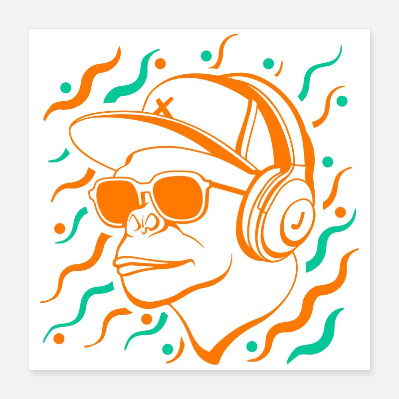Singe cool avec des écouteurs Poster 40 x 40 cm