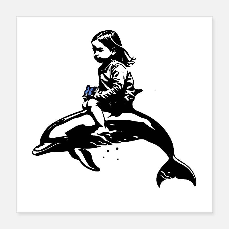 Der Delphin und das Mädchen Poster 40x40 cm