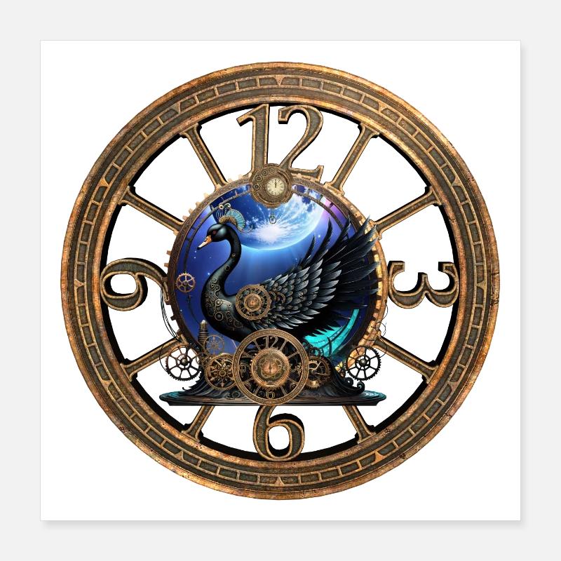 Schwarzer Steampunk-Schwan Poster 40x40 cm
