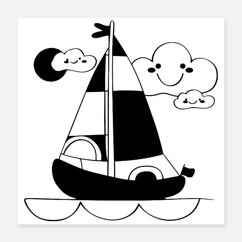 Sailing Cartoon Style Poster 16" x 16" (40x40 cm)