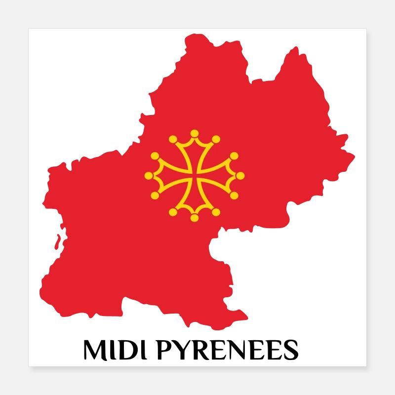 Karte der Midi-Pyrénées Poster 40x40 cm