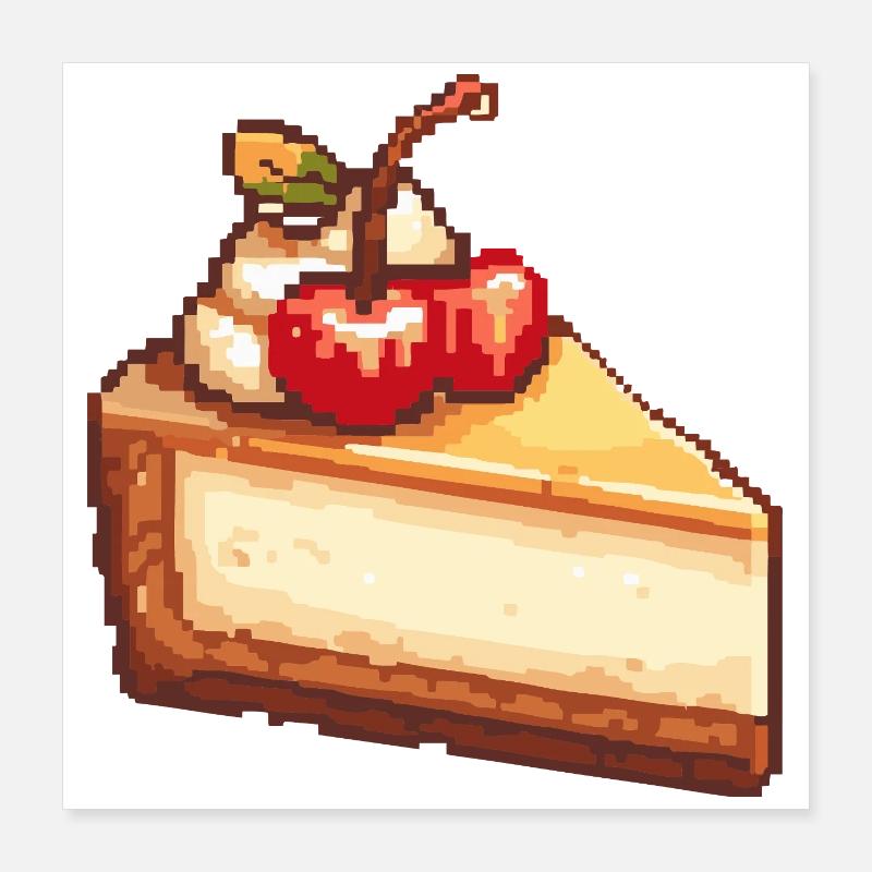 Pixel Cheesecake with Cherry Poster 16" x 16" (40x40 cm)