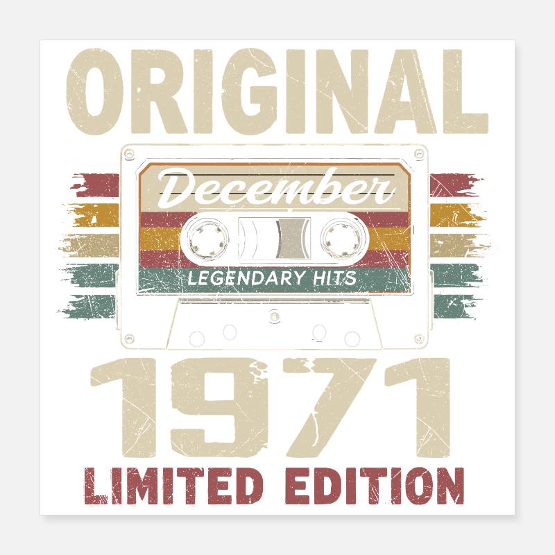 Dezember 1971 Geburtstagsgeschenk Poster 40x40 cm