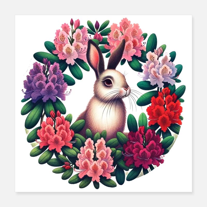 Circular Floral Rabbit Poster 16" x 16" (40x40 cm)