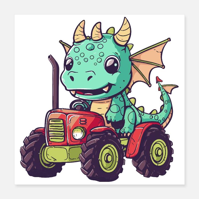 Drache Traktor Farmer Poster 40x40 cm