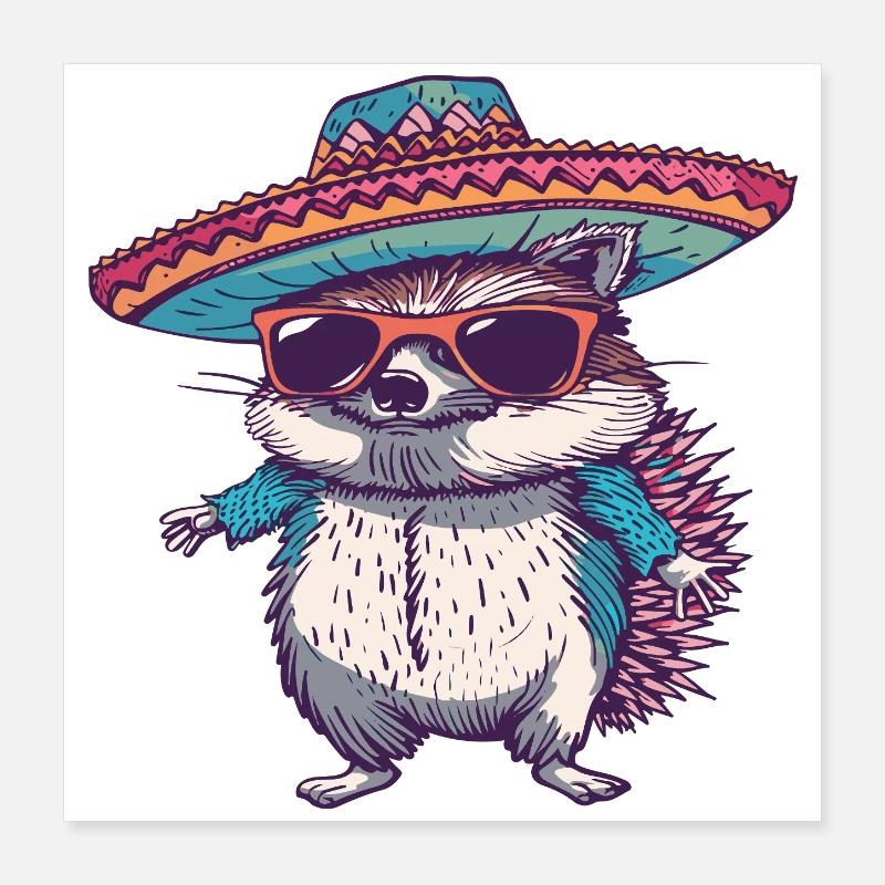 Sombrero comique drôle de hérisson Poster 40 x 40 cm