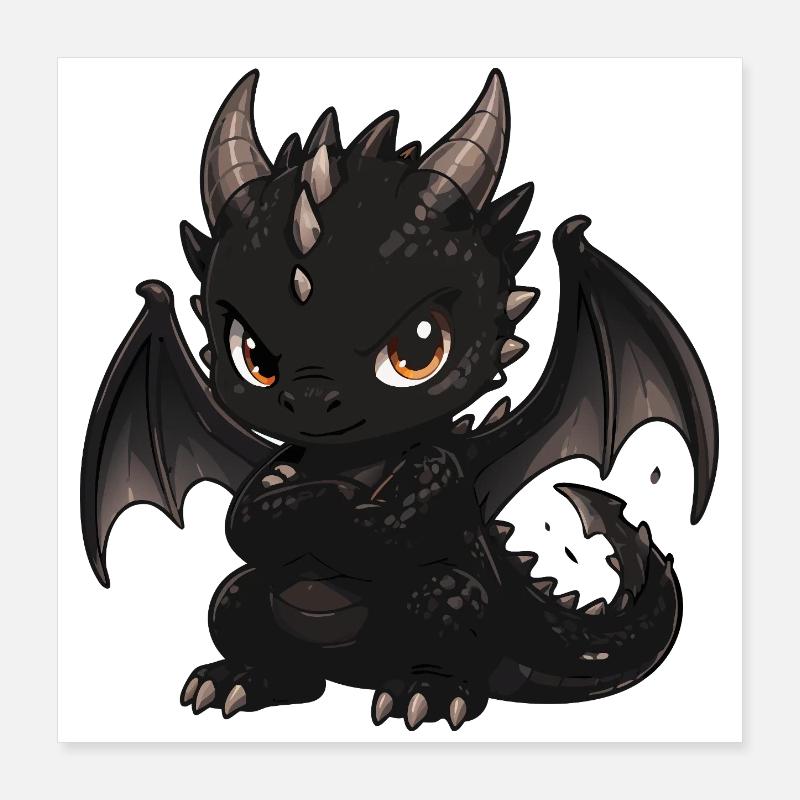 Chibi Dragon Noir aux Ailes Poster 40 x 40 cm