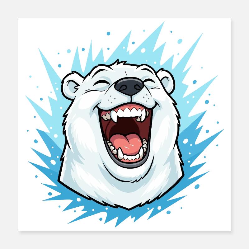 Laughing Polar Bear in Blue Lightning Poster 16" x 16" (40x40 cm)
