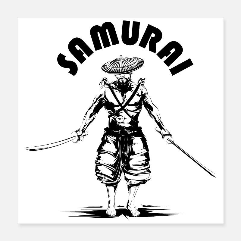 Samurai Drawing Sketch Symbol Illustration icon Poster 16" x 16" (40x40 cm)