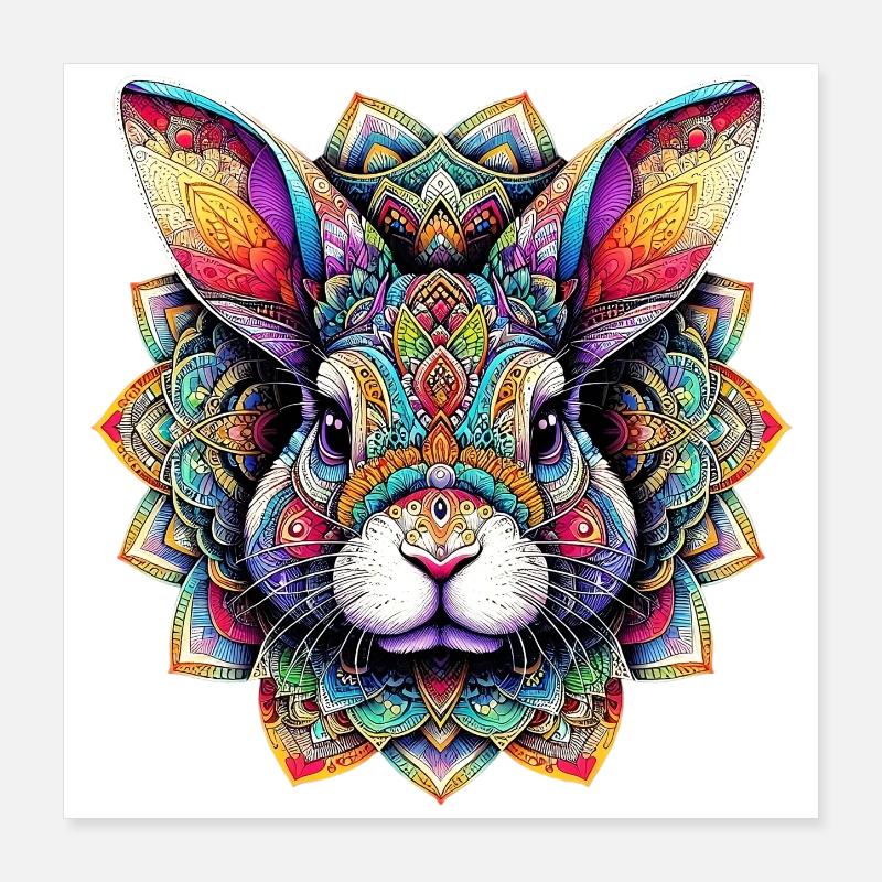 Lapin décoré de Mandalas Poster 40 x 40 cm