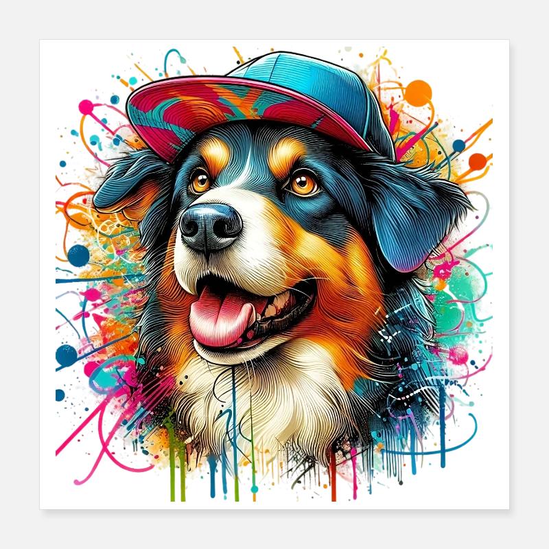 Chien avec casquette de baseball Poster 40 x 40 cm