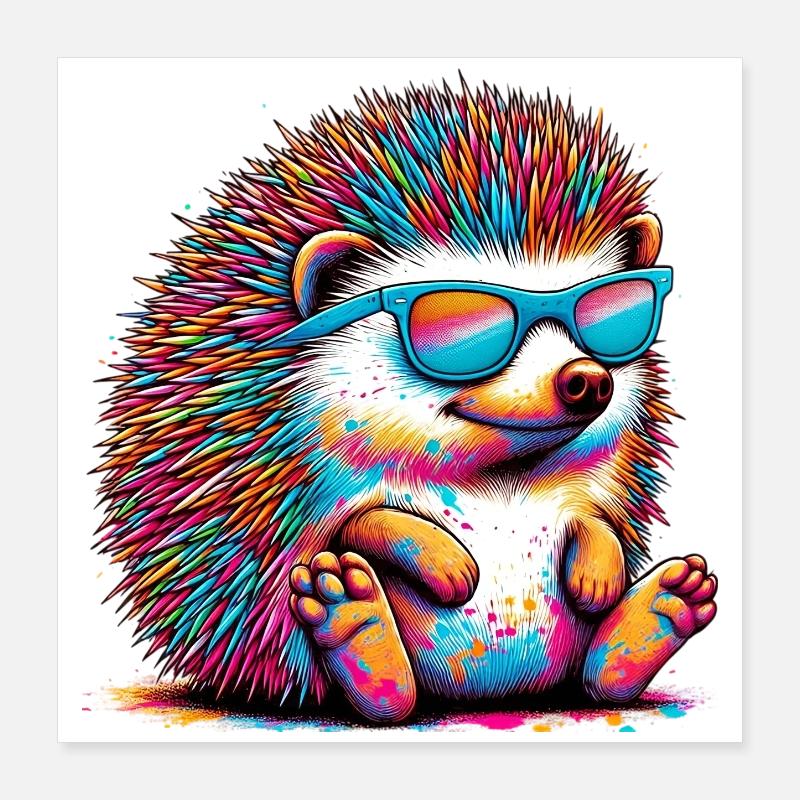 Hérisson avec lunettes de soleil Poster 40 x 40 cm
