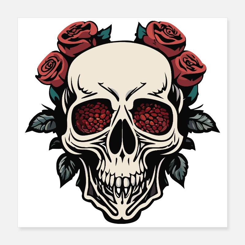 Stylish Skull with Roses and Navy Poster 16" x 16" (40x40 cm)