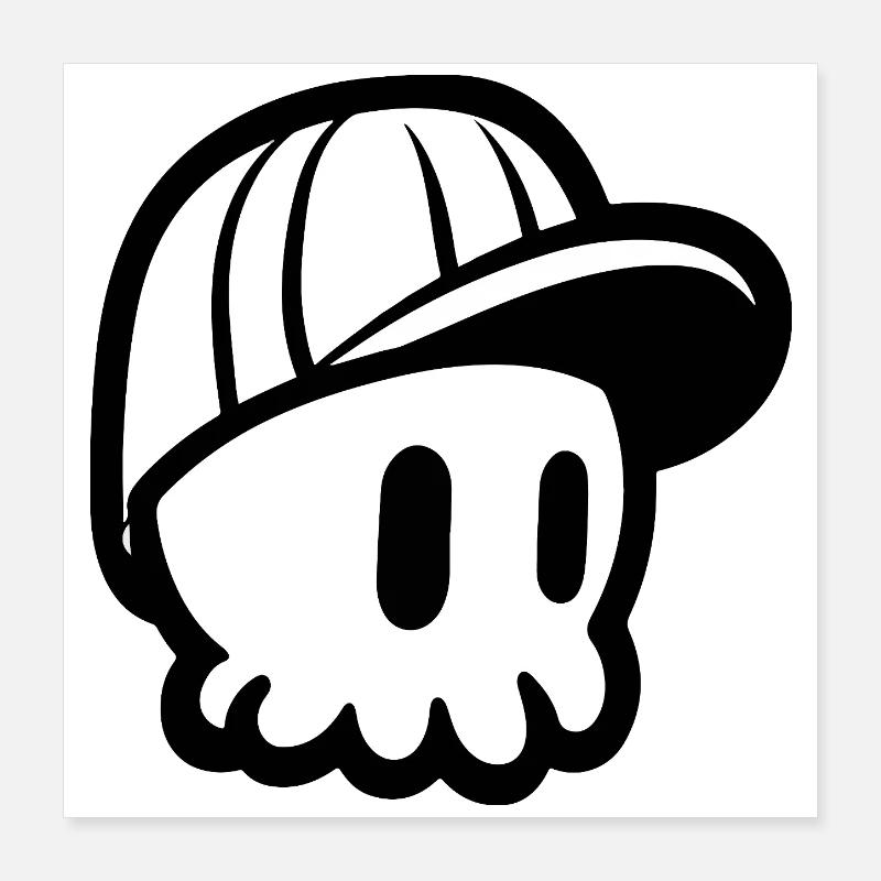 Crâne de dessin animé avec impression de casquette Poster 40 x 40 cm