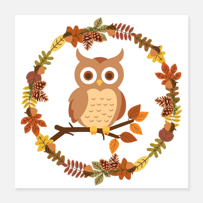 Herbstliche Eulenkranz  Poster 40x40 cm