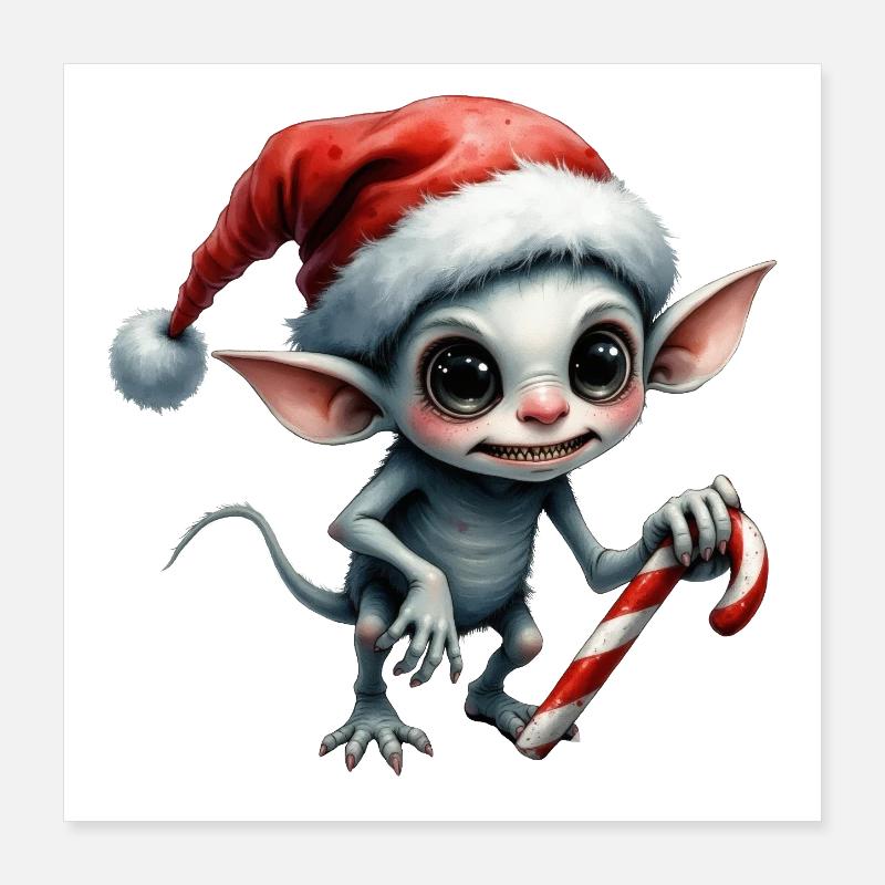 Elfe de Noël avec canne Poster 40 x 40 cm