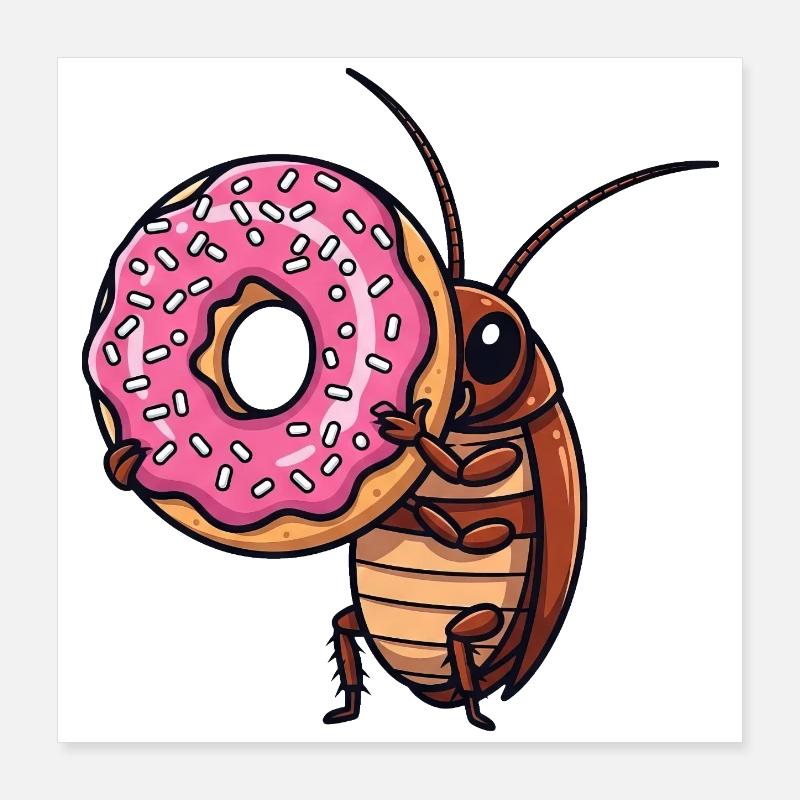 Mignon cafard beignet amateur de dessin animé Poster 40 x 40 cm
