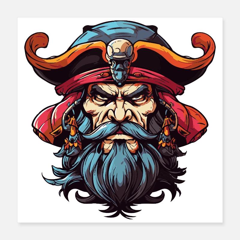 Pirat mit Bart Comic Poster 40x40 cm