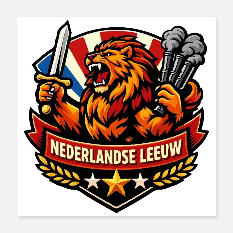 Lion hollandais avec épée et fumée Poster 40 x 40 cm