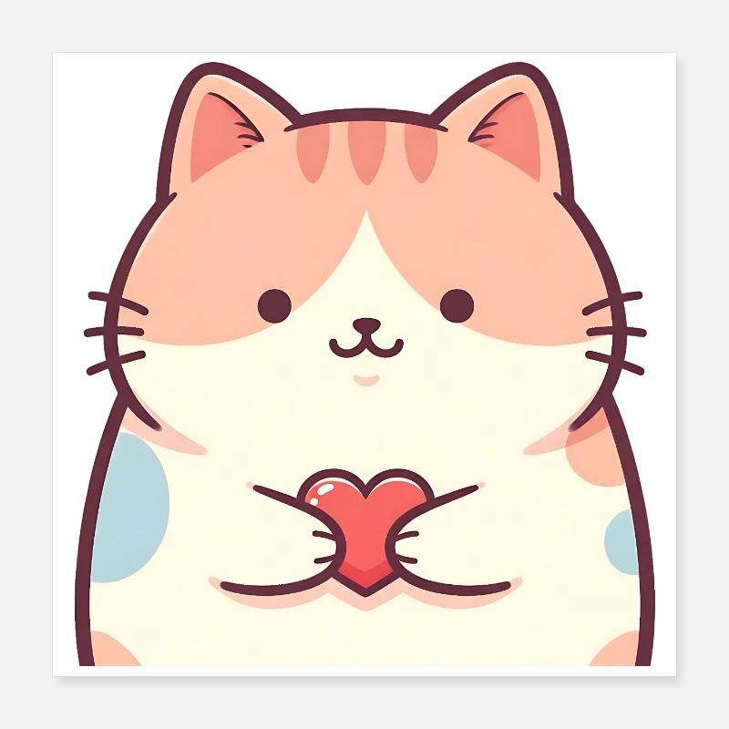 Chat animé au cœur de chaton câlin Poster 40 x 40 cm