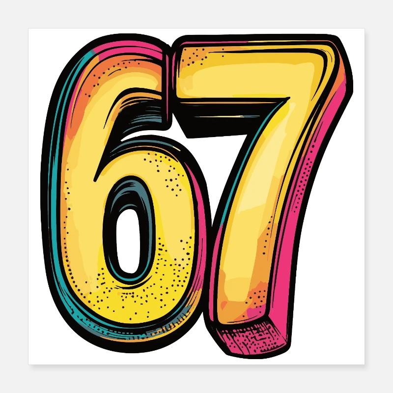 67 Numéro Coloré Poster 40 x 40 cm