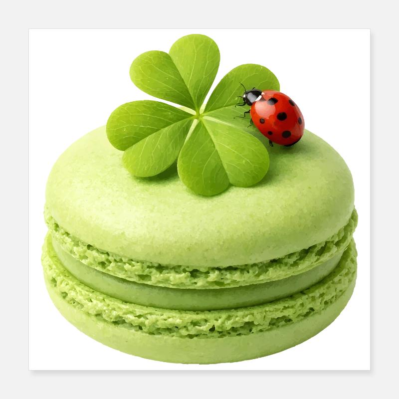 Macaron vert avec trèfle porte-bonheur Poster 40 x 40 cm