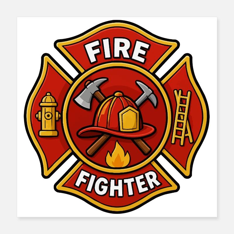 Feuerwehrhelm Emblem mit Axt Poster 40x40 cm