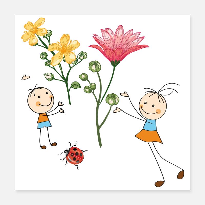 Acclamations d’enfants avec des fleurs colorées Poster 40 x 40 cm