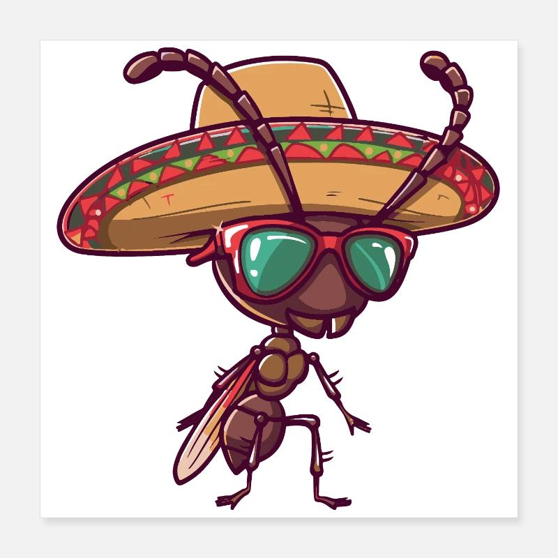 Sombrero drôle de fourmis Poster 40 x 40 cm