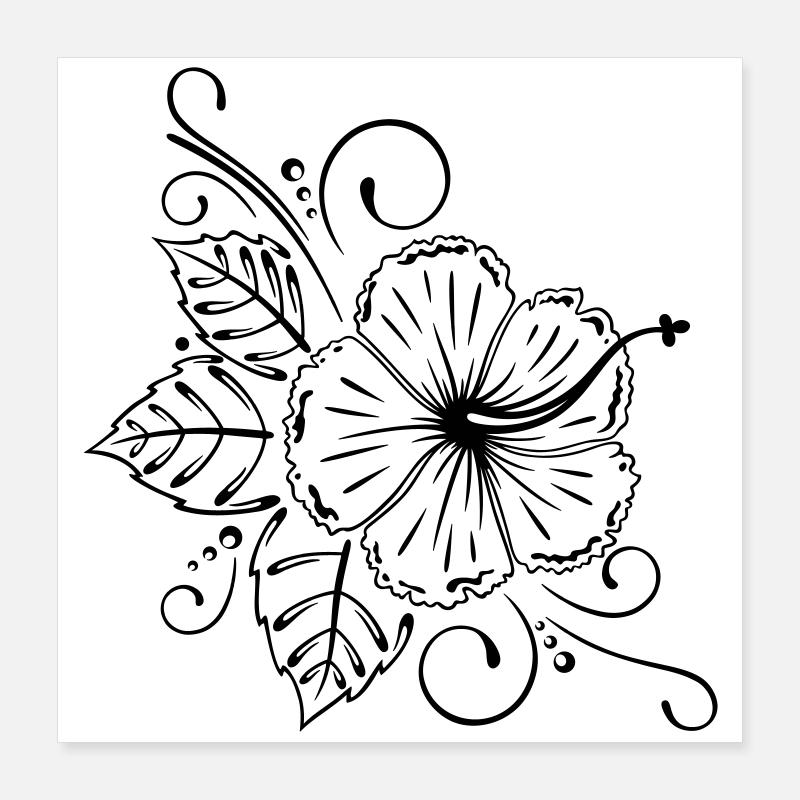 Große Hibiskus Blüte mit Blättern. Poster 40x40 cm