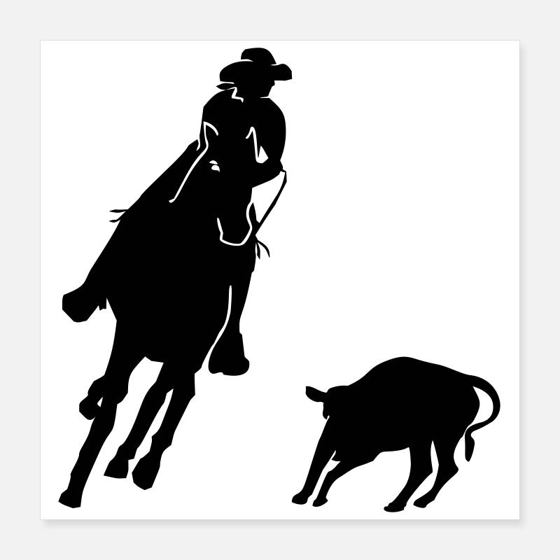 Equestrian Western Riding - Cutting Poster 16" x 16" (40x40 cm)