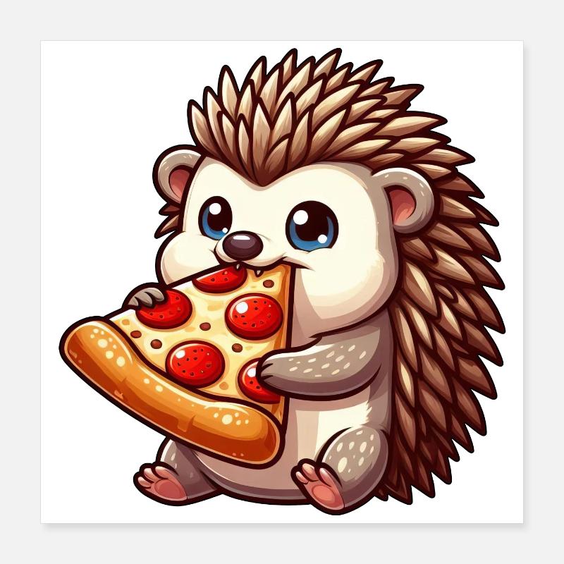 Funny hedgehog eating pizza with olives and cheese Poster 16" x 16" (40x40 cm)